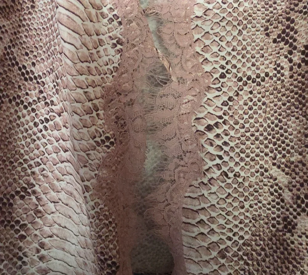 SILK Snake-Print Lace-Trim Open Cardigan in Blush Pink